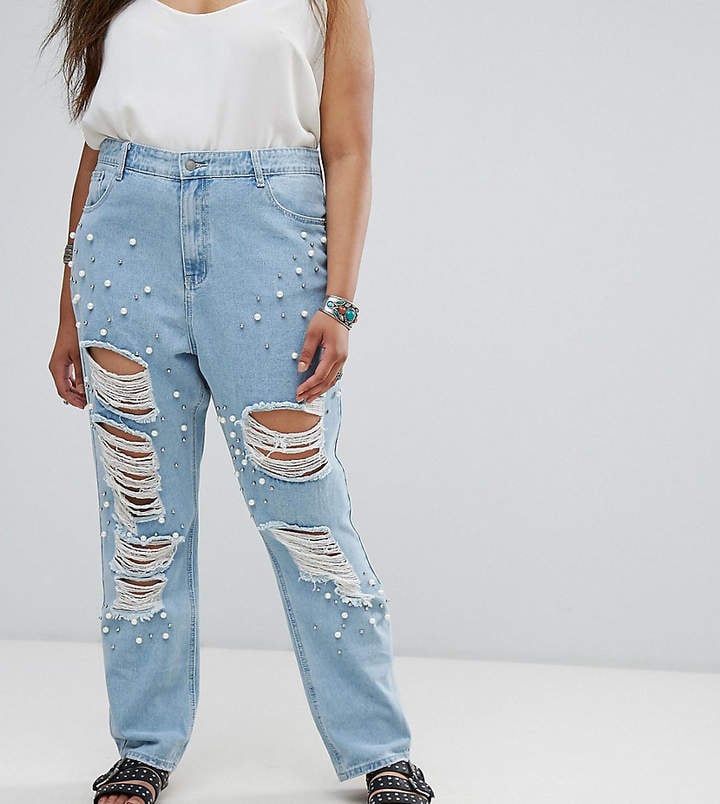 Alice & You Distressed Boyfriend Jean With Pearl Embellishment