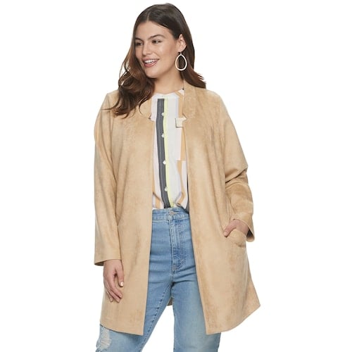 Evri Plus Size Faux Suede Car Coat