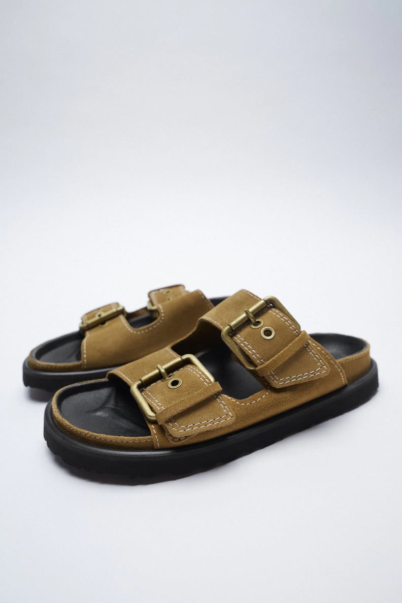 Zara Buckled Flat Leather Sandals