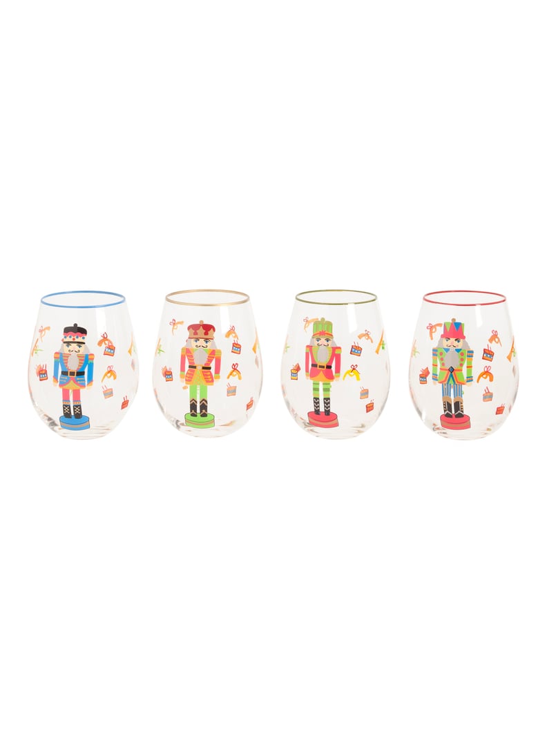 Set of Four Nutcracker Stemless Wine Glasses