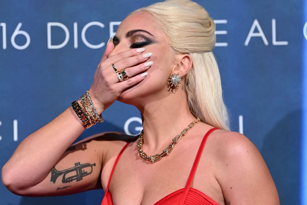 See All Angles of Lady Gaga's Sexy Red Versace Corset Dress