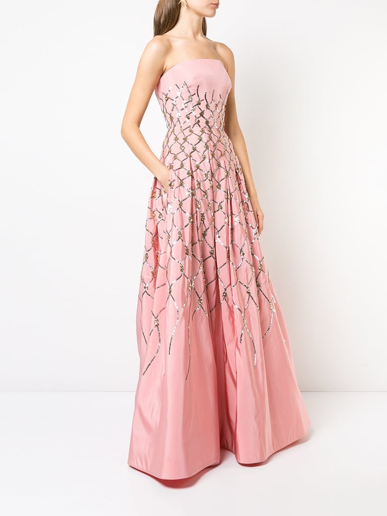 Oscar De La Renta Sequin Fishnet Embroidered Gown