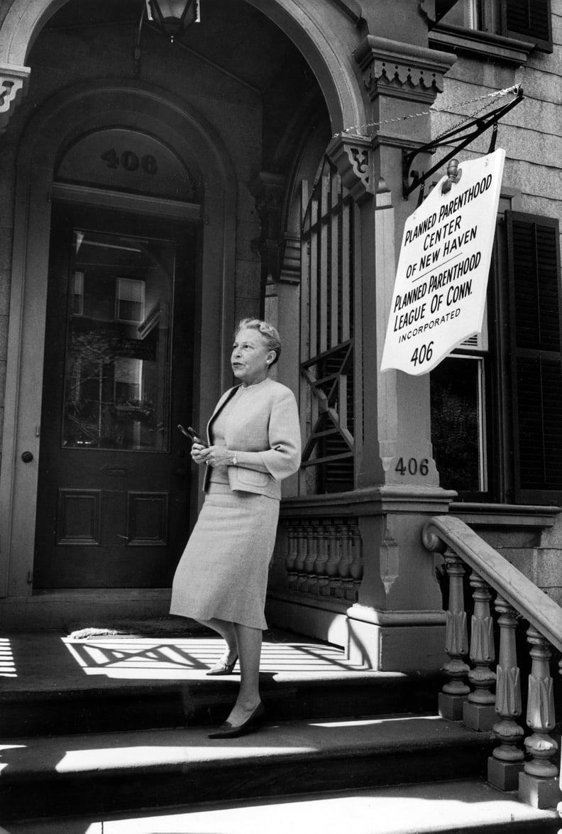 CONNECTICUT, UNITED STATES - APRIL 1963:  Estelle Griswold, executive director of the Planned Parenthood League, standing outside the Planned Parenthood center, which is closed pending decision of US Supreme Court re Connecticut state law forbidding sale 