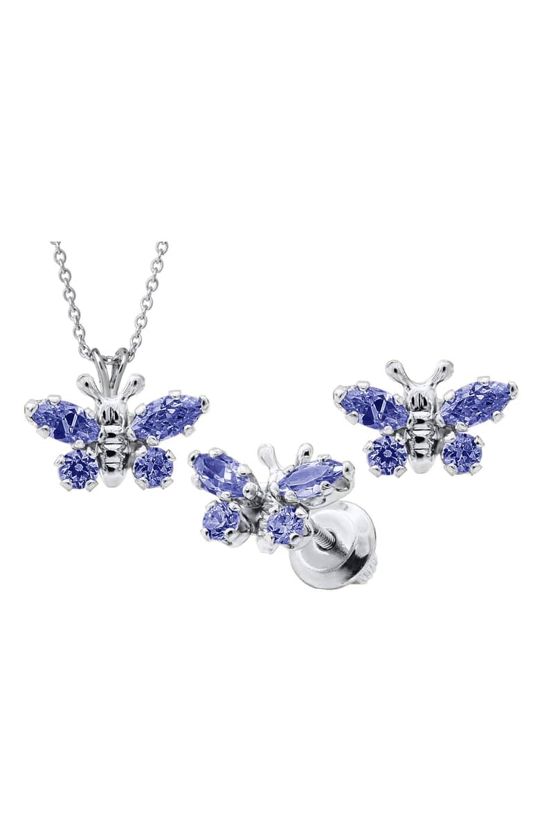 Mignonette Cubic Zirconia Birthstone Butterfly Earrings & Pendant Necklace Set