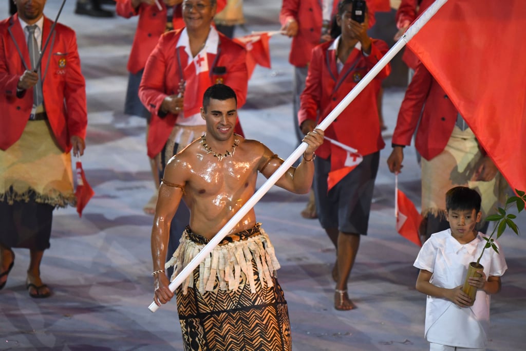 Hot Tonga Flag Bearer at the Olympics Opening Ceremony