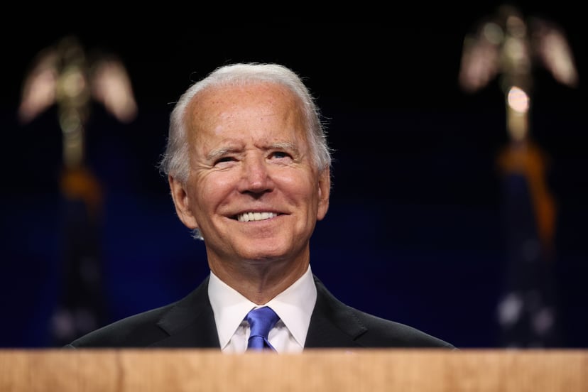 WILMINGTON, DELAWARE - AUGUST 20: Democratic presidential nominee Joe Biden delivers his acceptance speech on the fourth night of the Democratic National Convention from the Chase Center on August 20, 2020 in Wilmington, Delaware. The convention, which wa