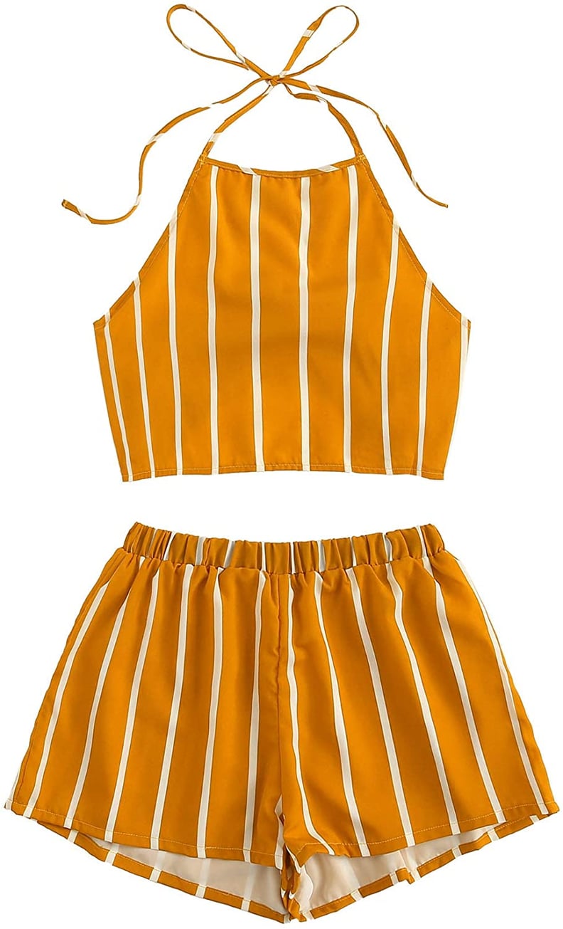 SweatyRocks  Two-Piece Halter Crop Top and Shorts Set