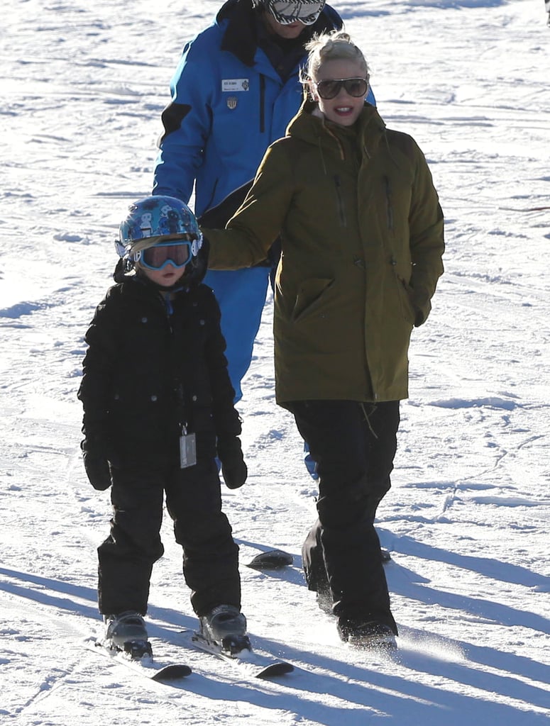 Gwen Stefani walked with her son Zuma during a family day on the slopes in Mammoth Lakes, CA, on Saturday.