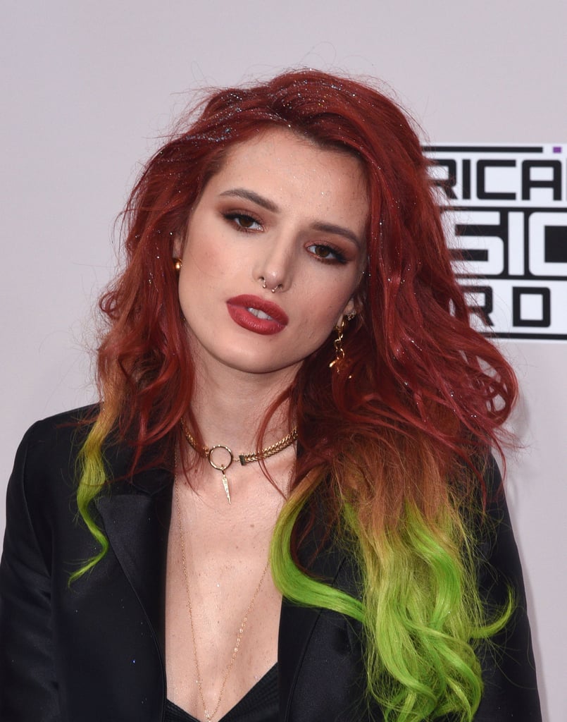 Bella Thorne With Dark Red Hair and Green Ends