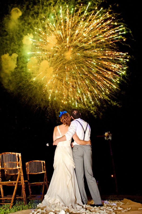Bright yellow fireworks exploded at this wedding in Sayulita, Mexico.