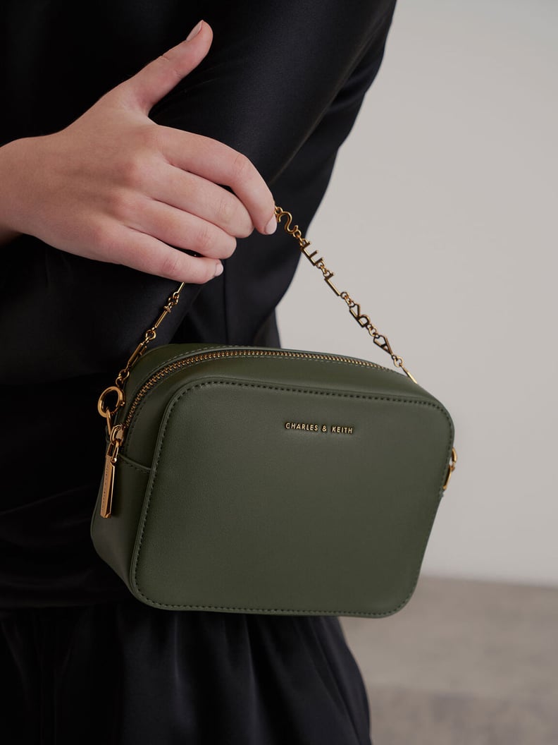 Charles & Keith crossbody bag with chain strap in olive