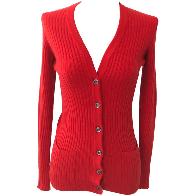 50’s/60’s Red Ribbed Cashmere Cardigan by Bergdorf Goodman | Clueless ...