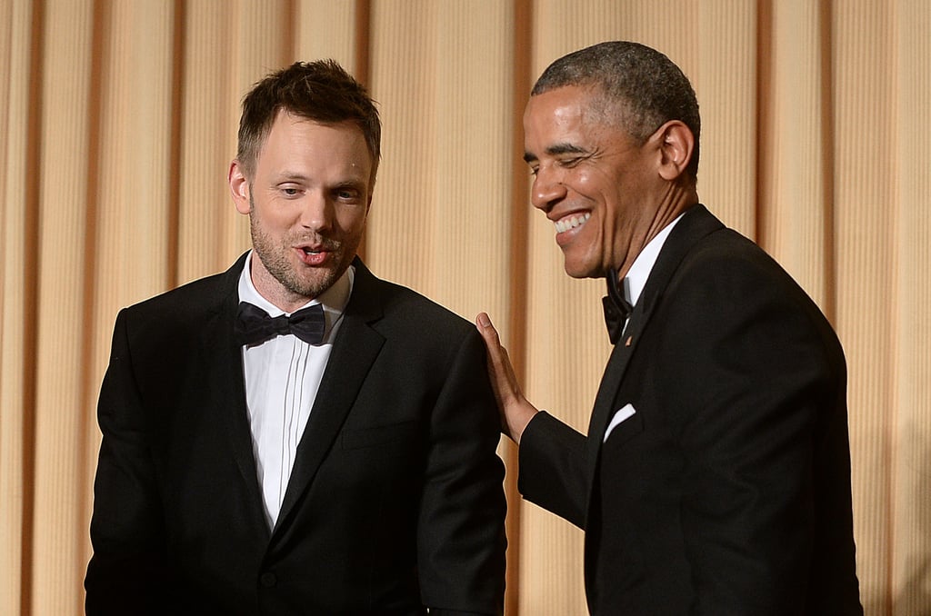 Joel McHale and President Barack Obama shared a moment on stage.