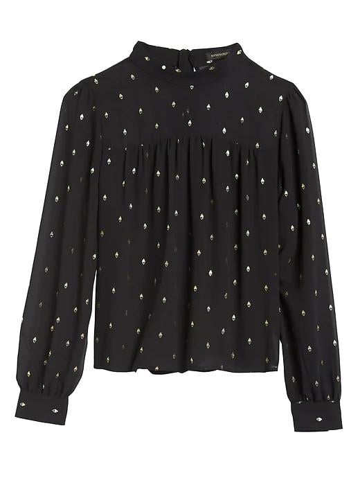 Metallic Dot Tie-Back Blouse