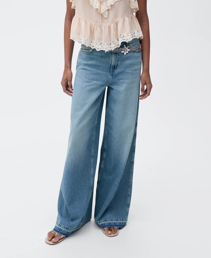 Mango Wide Leg Low Frayed Hem Jeans