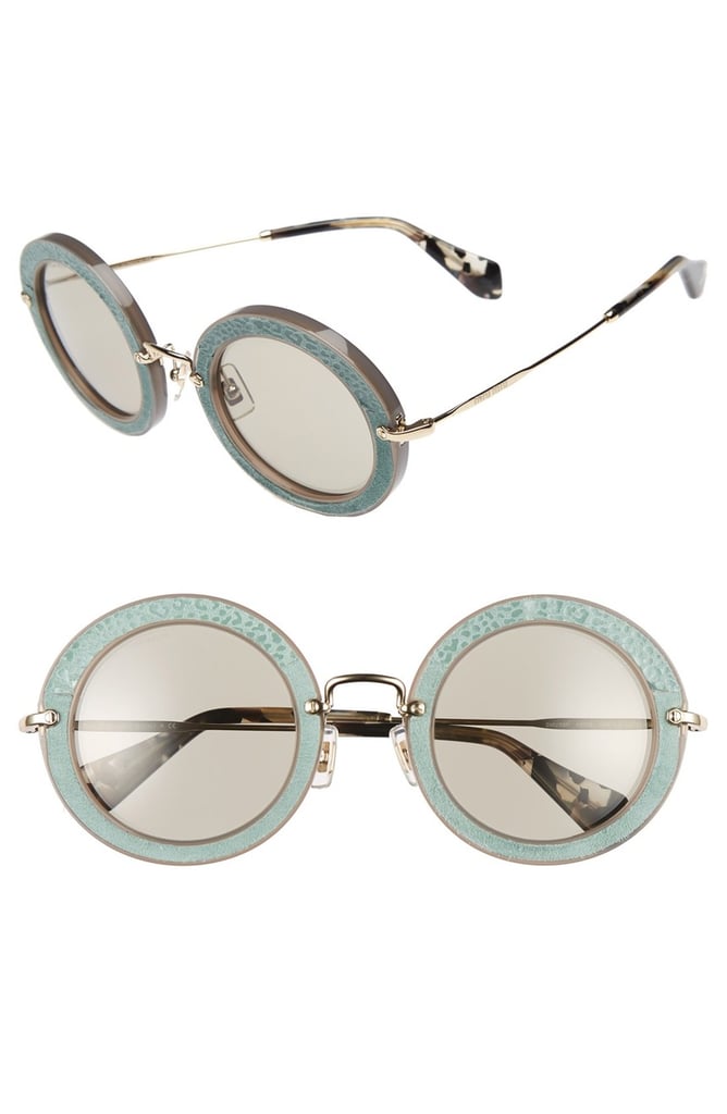 The velvet trim of these luxe Miu Miu 48mm Round Sunglasses ($420) makes them total conversation starters.