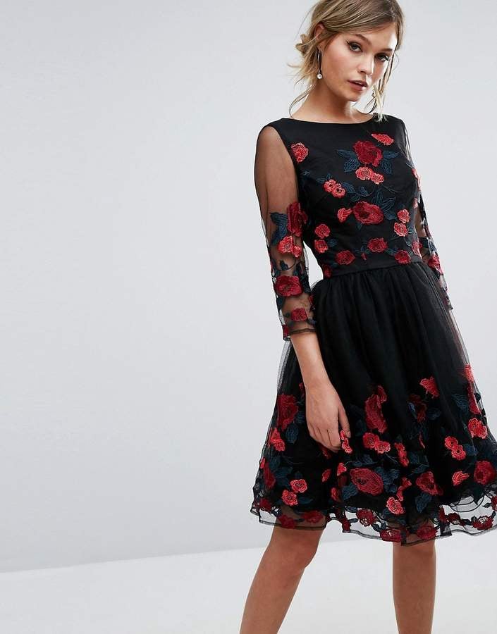 Chi Chi London Long Sleeve Prom Dress With Floral Embroidery