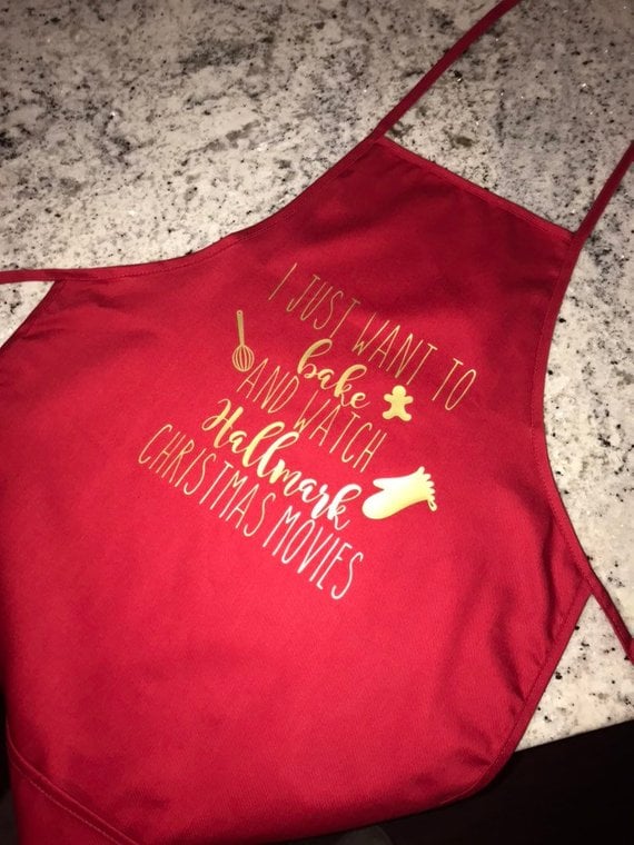 I Just Want to Bake and Watch Hallmark Christmas Movies Red Adult Apron