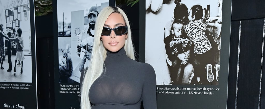 Kim Kardashian Styles a Gray Turtleneck Dress With Shield Sunglasses and Neon Boots