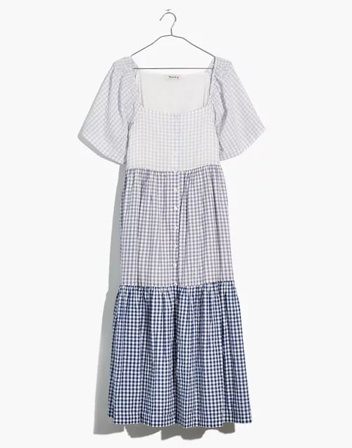Color-Blocking Perfection: Madewell Patchwork Gingham Button-Front Tiered Midi Dress