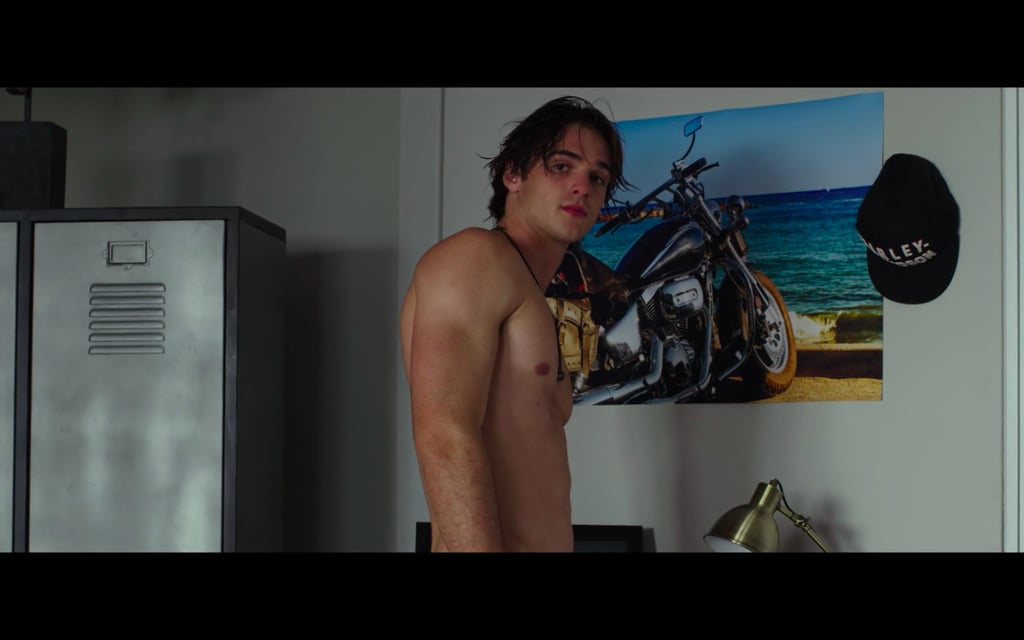 Noah comes in shirtless, because the producers burned all his shirts.