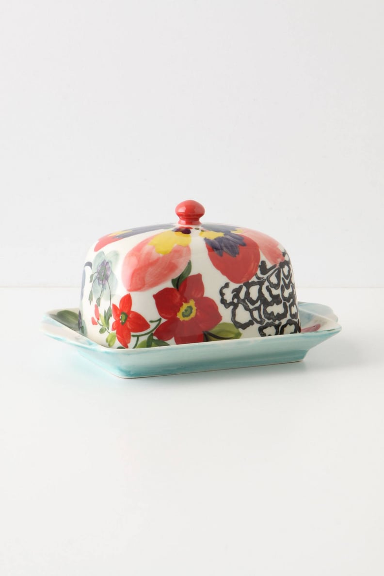 Anthropologie Painted Amaryllis Butter Dish