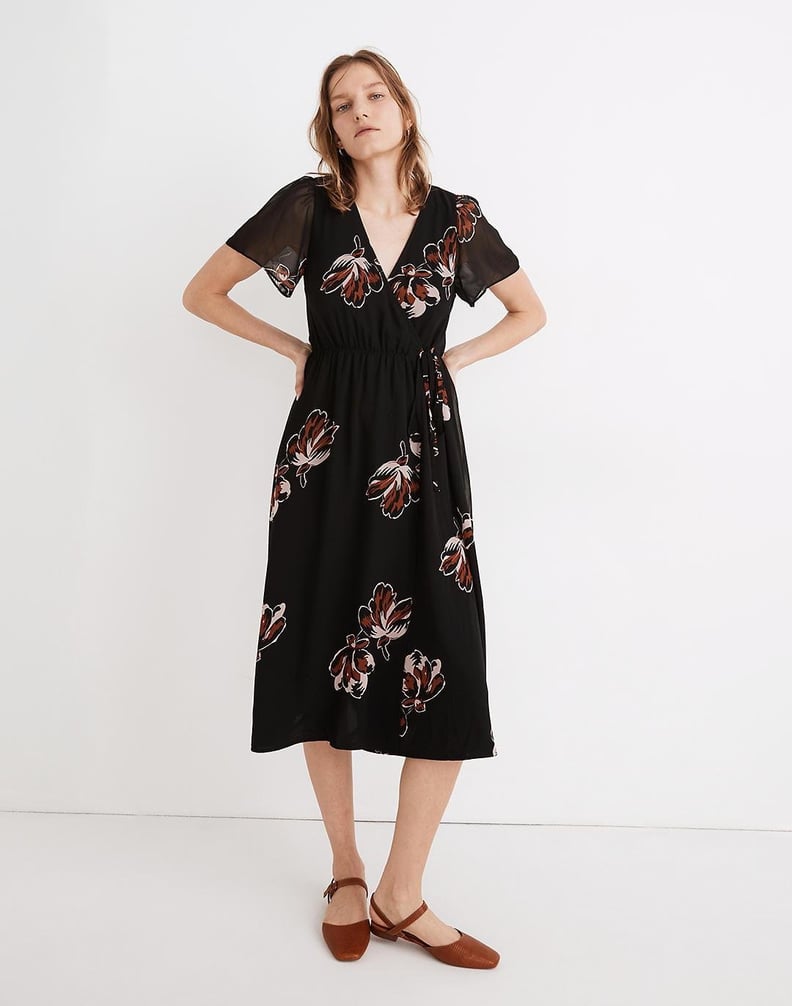 Madewell Georgette Tie-Wrap Midi Dress in Duskblossom