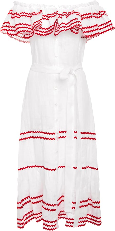 Lisa Marie Fernandez Mira Ruffled Off-the-Shoulder Button-Down Dress