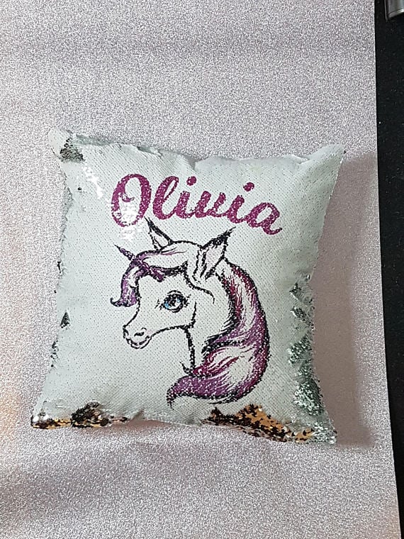 Personalized Unicorn Reversible Sequin Pillow