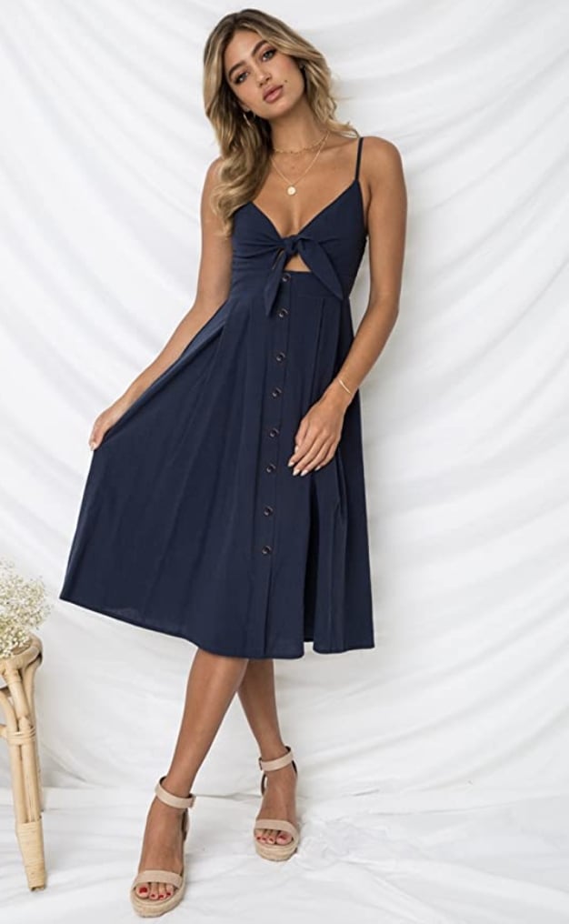 Ecowish Tie Front V-Neck Midi Dress