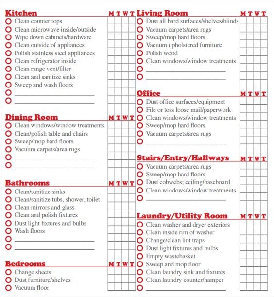 Download House Cleaning Checklist 14 Cleaning Printables
