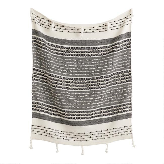 Black and Ivory Woven Indoor Outdoor Throw Blanket Best World Market