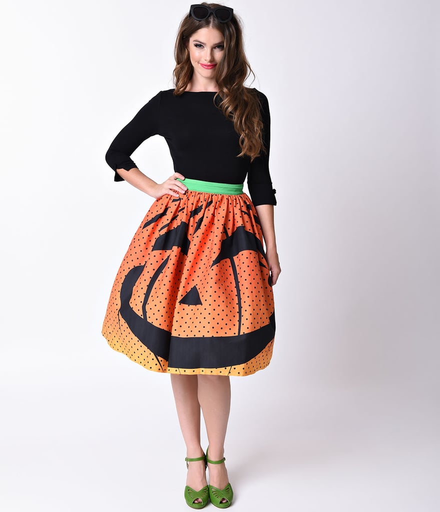 1950s Orange Pumpkin Dot High Waist Circle Swing Skirt ($78)