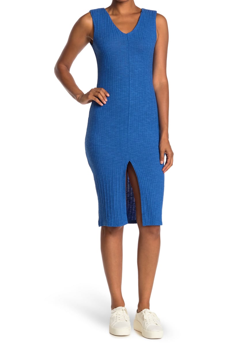 Something Blue: Melloday Padded Shoulder Rib Knit Dress
