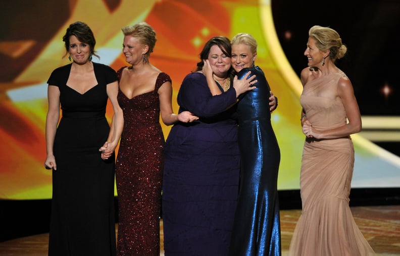 Tina Fey, Martha Plimpton, Melissa McCarthy, Amy Poehler, and Edie Falco at the 2011 Emmy Awards