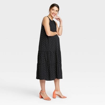 The Nines by Hatch Floral-Print Sleeveless Henley Placket Tiered Modal Maternity Dress