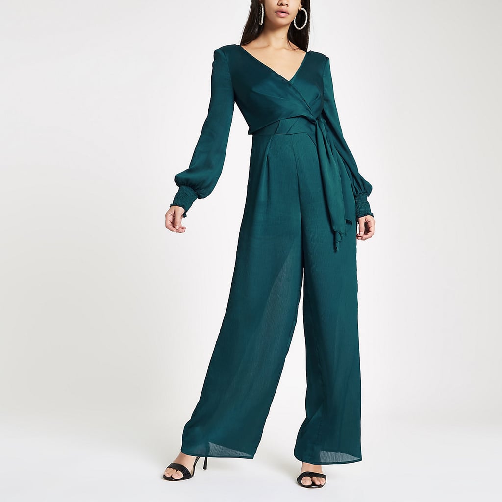 River Island Turquoise Wrap Front Wide Leg Jumpsuit