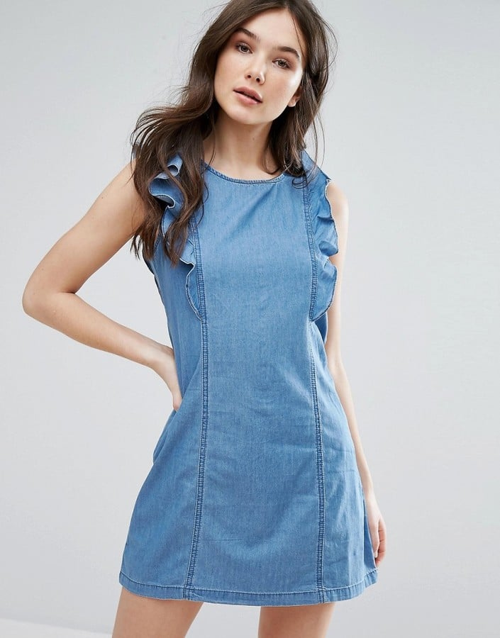 QED London Frill Sleeve Denim Dress