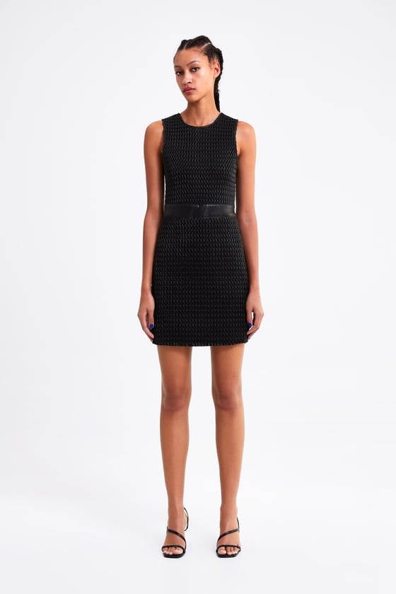 Zara Faux-Leather Textured Dress | Jennifer Aniston Black Leather Dress ...