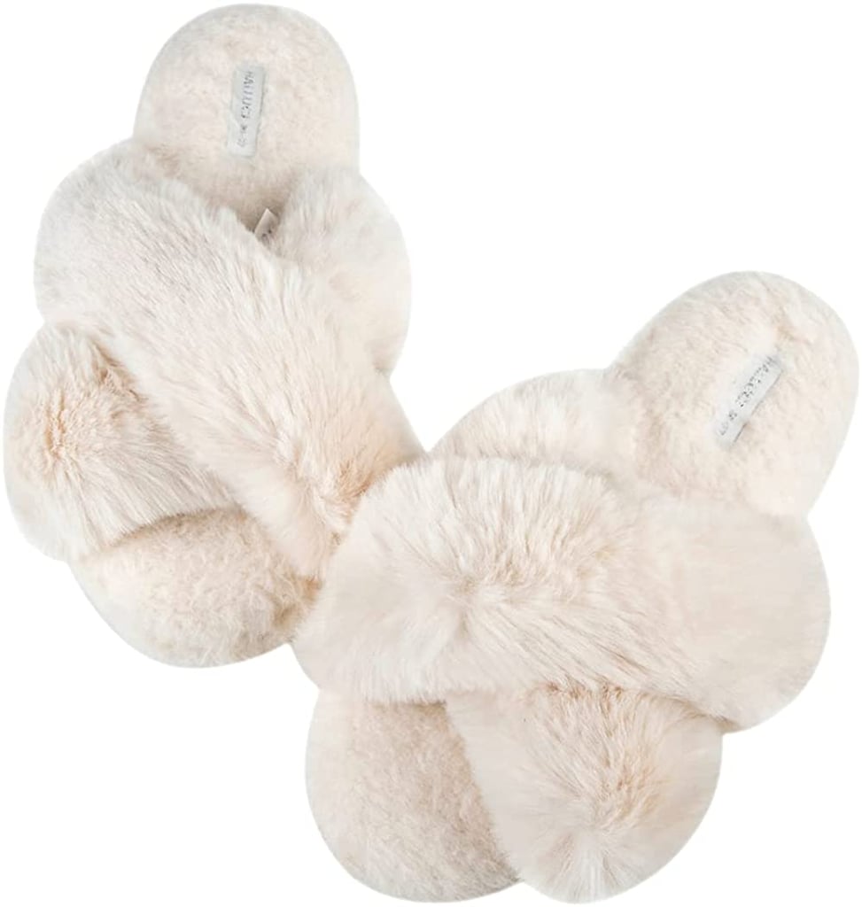 Cute and Cosy Slippers: HALLUCI Cross Band Soft Plush Fleece House ...