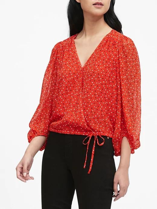 Puff-Sleeve Wrap Top