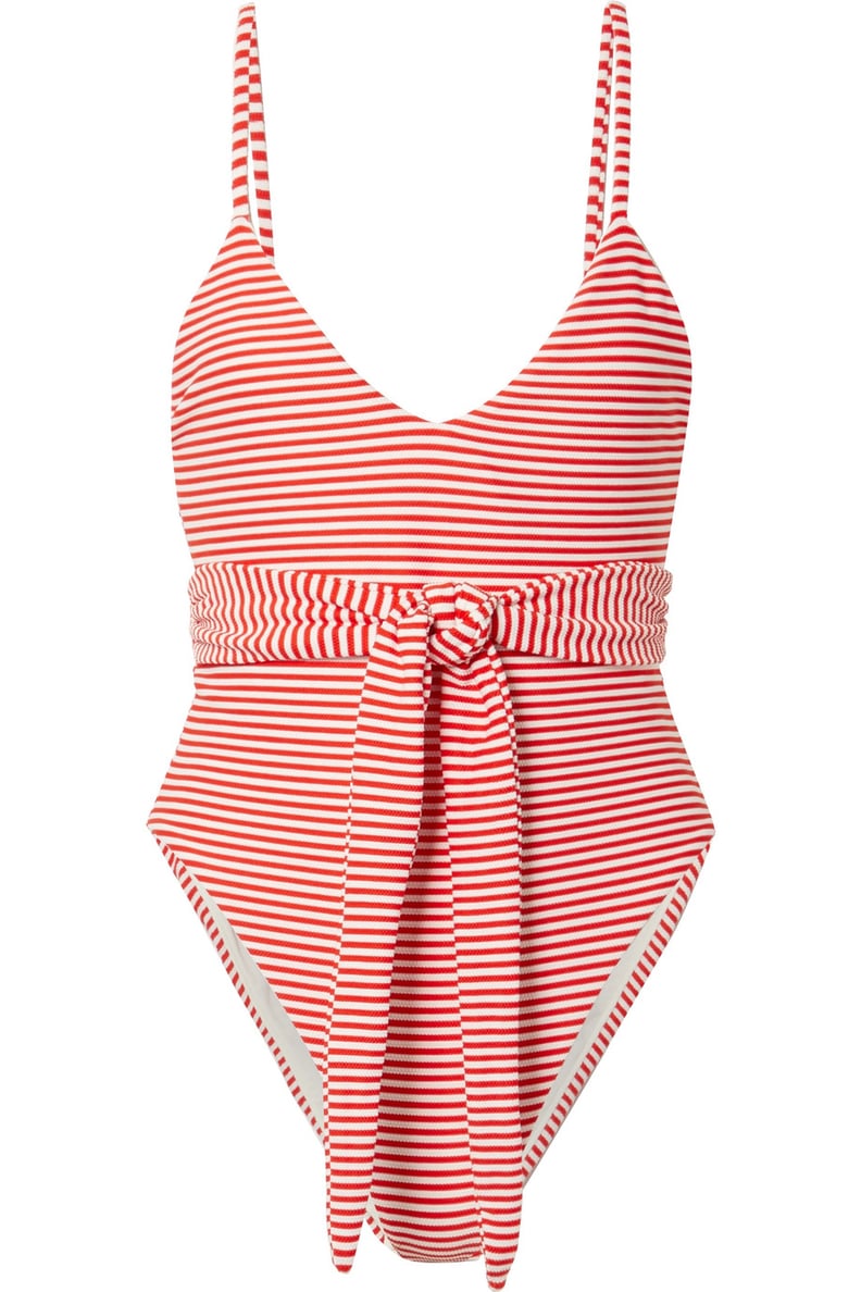 Mara Hoffman Gamela Belted Striped Textured Swimsuit