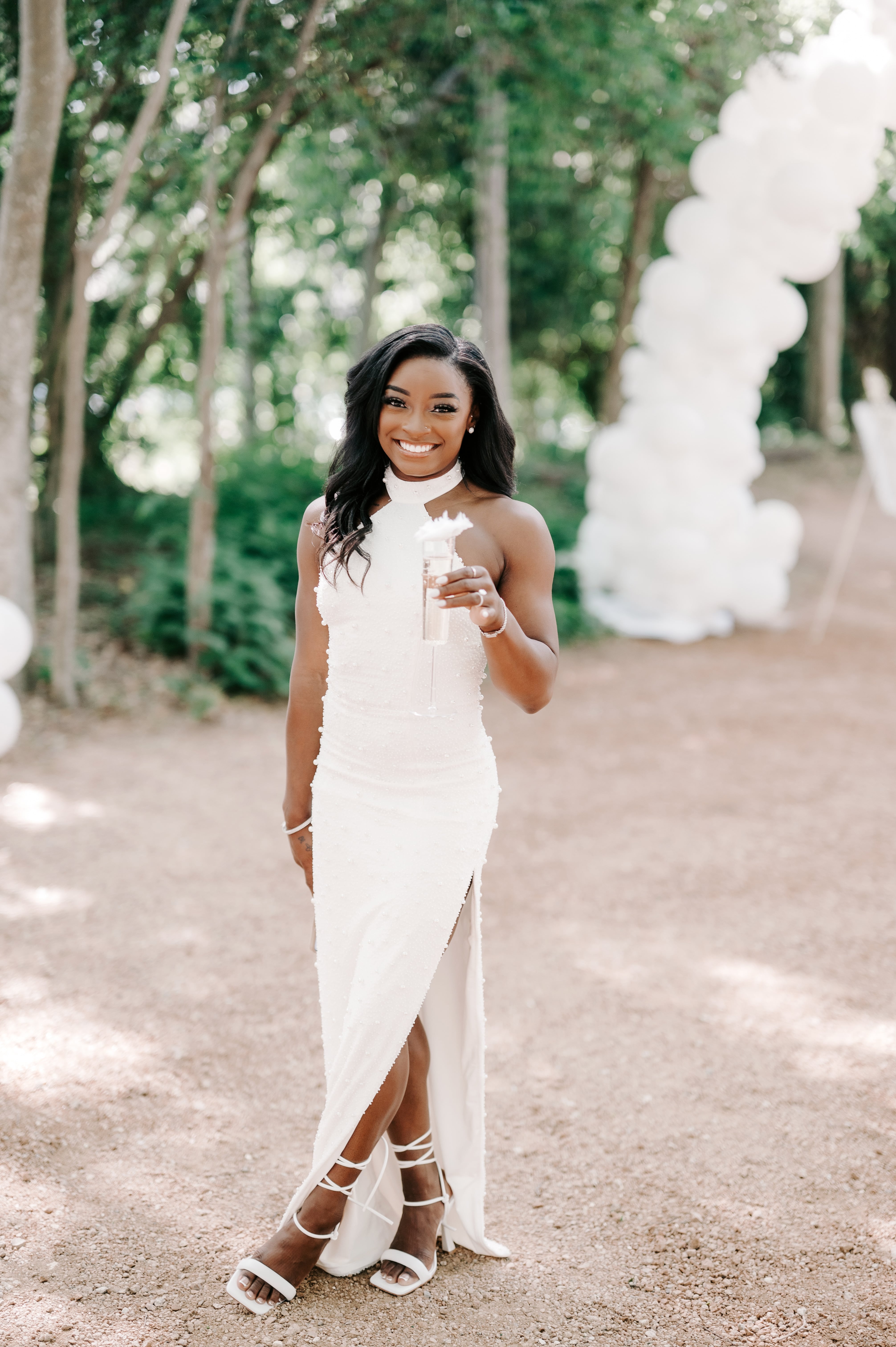 Simone Biles s White Halter Dress For Her Bridal Shower POPSUGAR