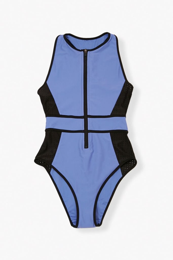 Forever 21 PerforatedTrim OnePiece Swimsuit Selena Gomez's Blue One