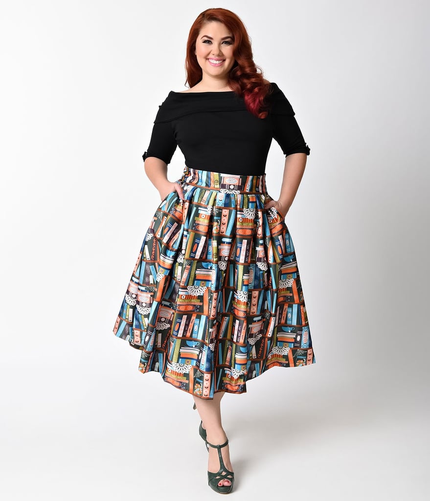 Lindy Bop 1950s Green & Bookcase Print Marnie Swing Skirt ($72)