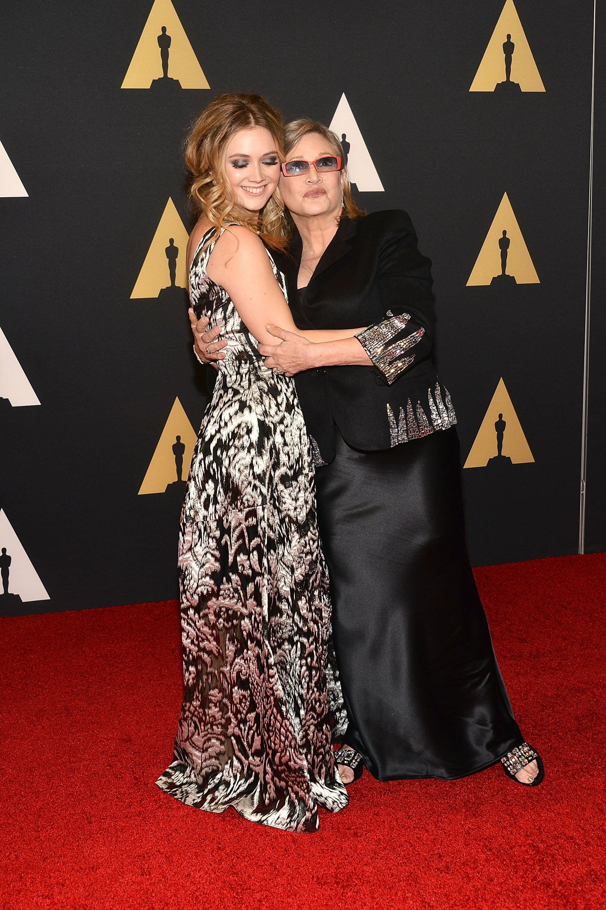 HOLLYWOOD, CA - NOVEMBER 14:  Billie Catherine Lourd and Carrie Fisher attend the Academy of Motion Picture Arts and Sciences' 7th Annual Governors Awards at The Ray Dolby Ballroom at Hollywood & Highland Center on November 14, 2015 in Hollywood, California.  (Photo by Araya Doheny/WireImage)