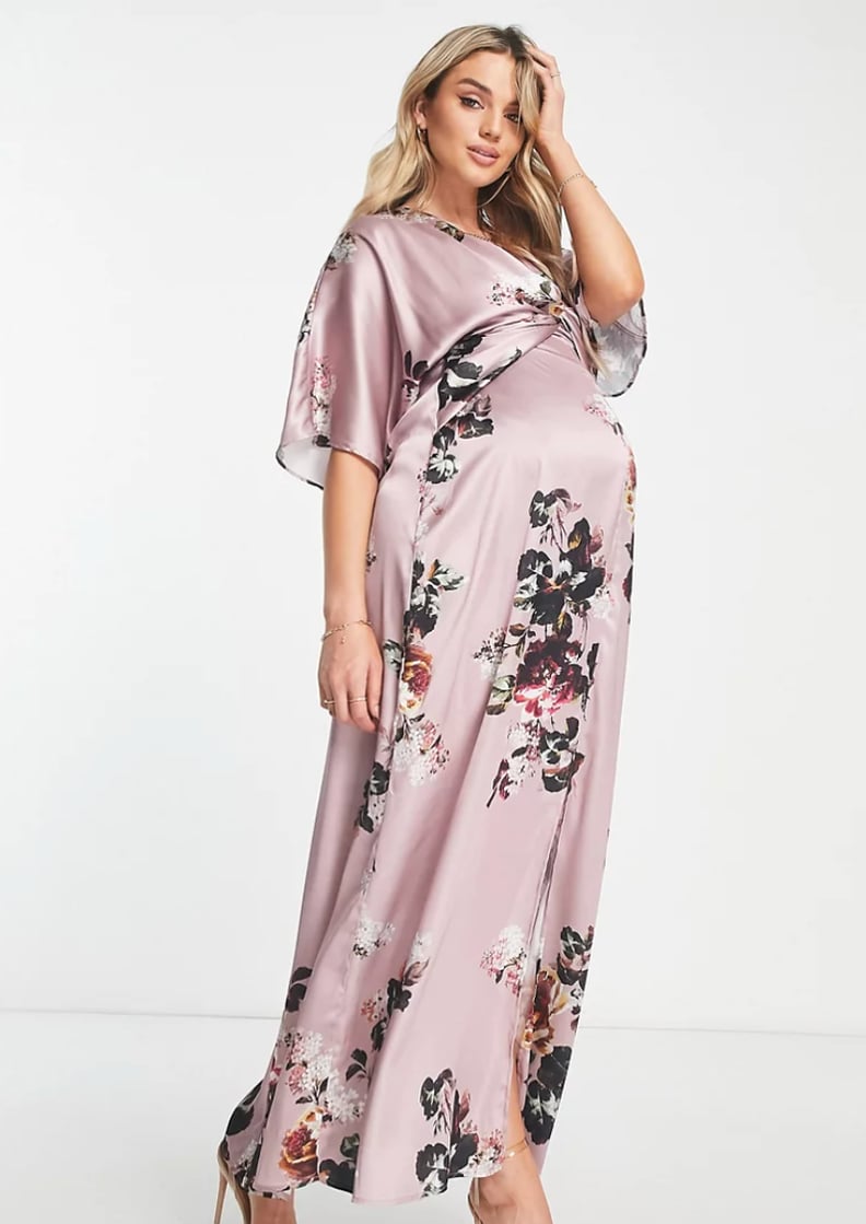 Floral Satin Maxi Dress, Wedding Guest Dress