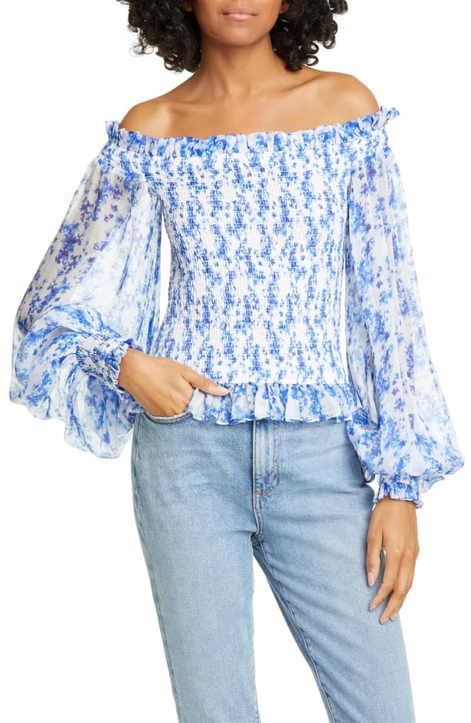 Caroline Constas Damaris Floral Off the Shoulder Silk Top