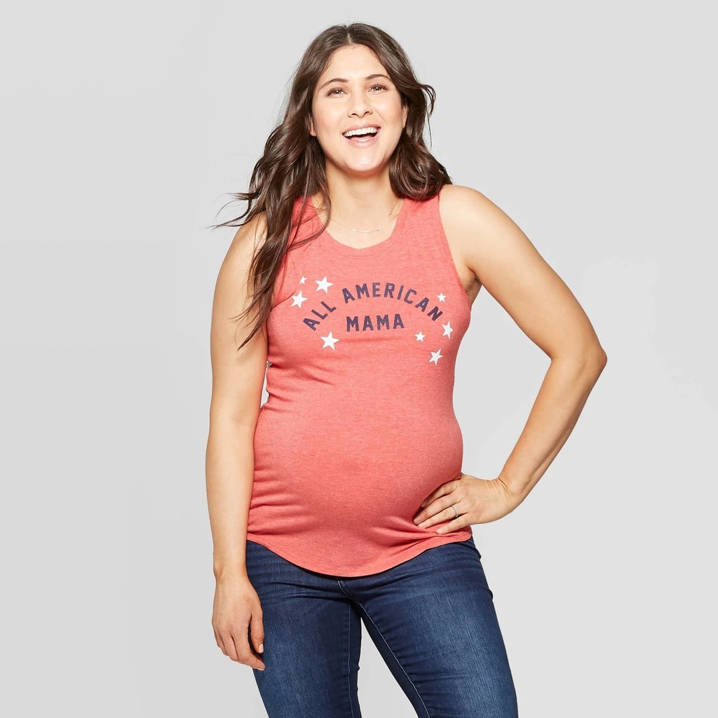 Maternity Sleeveless Scoop Neck All American Mama Graphic Tank Top