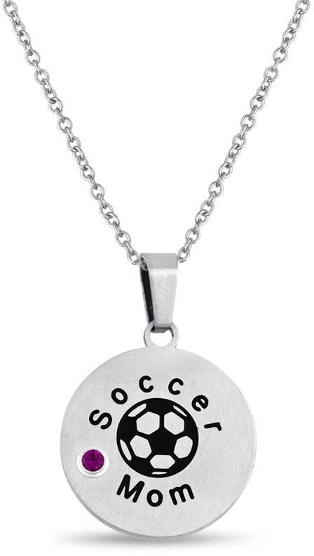 Zales Simulated Birthstone Soccer Mom Disc Pendant in Sterling Silver